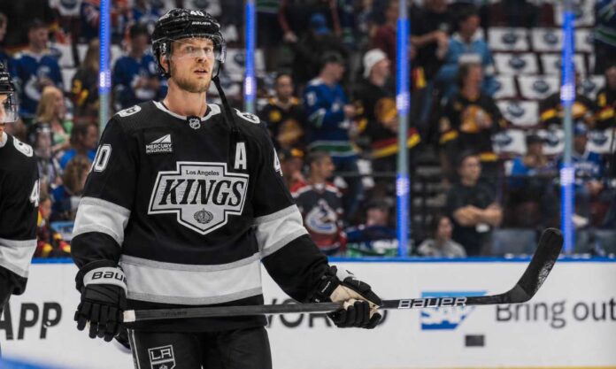 Elias Pettersson in a Los Angeles Kings jersey amid NHL trade rumors involving the Vancouver Canucks