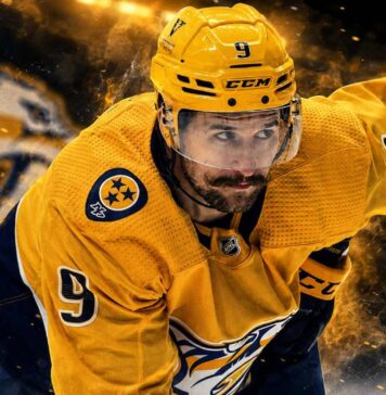 Filip Forsberg Point Projections 2026-27: Nashville Predators Fantasy Outlook Filip Forsberg skating for the Nashville Predators in a dramatic 2026-27 fantasy hockey point projection graphic