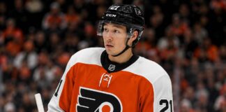 Jason Robertson wearing a Philadelphia Flyers home jersey in NHL trade rumor image linking the Dallas Stars star to Philadelphia