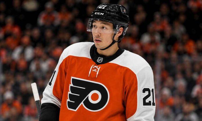 Jason Robertson wearing a Philadelphia Flyers home jersey in NHL trade rumor image linking the Dallas Stars star to Philadelphia