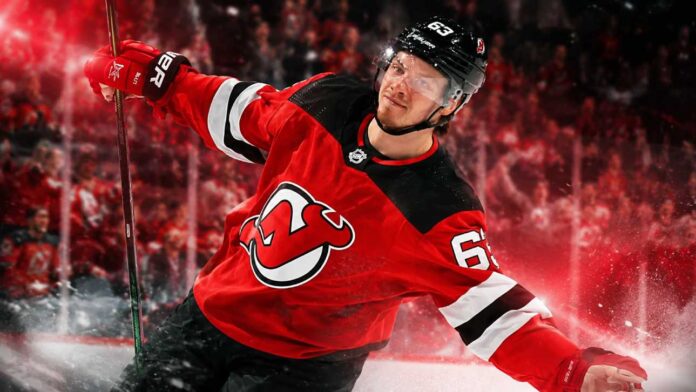 jesper-bratt-new-jersey-devils-fantasy-hockey-2026-27 Jesper Bratt New Jersey Devils 2026-27 fantasy hockey projection with 26 goals, 58 assists and 84 points