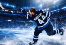 Josh Morrissey Point Projections 2026-27: Winnipeg Jets Fantasy Outlook Josh Morrissey firing a shot for the Winnipeg Jets in a 2026-27 fantasy hockey point projection.