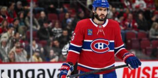 Kirill Marchenko in a Montreal Canadiens home jersey amid trade rumors involving the Columbus Blue Jackets