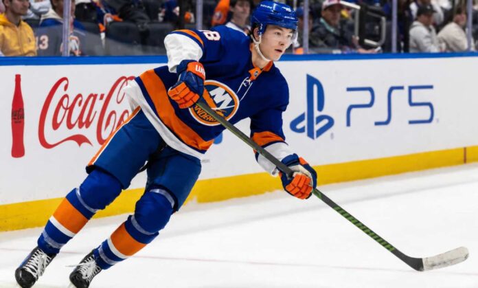 Matthew Schaefer skating for the New York Islanders in a 2026-27 Fantasy Hockey point projection