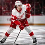 Moritz Seider Fantasy Hockey Projection: How Many Points Will He Score in 2026-27? Moritz Seider Detroit Red Wings defenseman skating with the puck for 2026-27 fantasy hockey projection