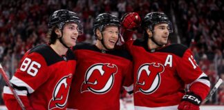 New Jersey Devils Season Preview 2026-27: Roster Changes, Predictions and Projected Standings Jack Hughes, Jesper Bratt and Nico Hischier celebrate a New Jersey Devils win ahead of the 2026-27 NHL season.
