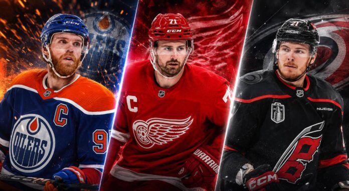 nhl-news-rumors-august-2-2026 Connor McDavid, Dylan Larkin and Alexander Nikishin featured in a three-way graphic for the latest NHL News and trade rumors.