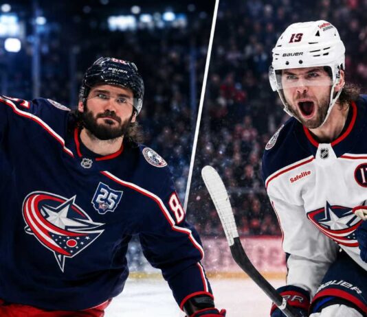 NHL News Today: Adam Fantilli Contract Talks, Kirill Marchenko Trade Update and Flyers Line Buzz Kirill Marchenko and Adam Fantilli featured in a Columbus Blue Jackets split image as NHL News focuses on Fantilli contract talks and Marchenko trade rumors.