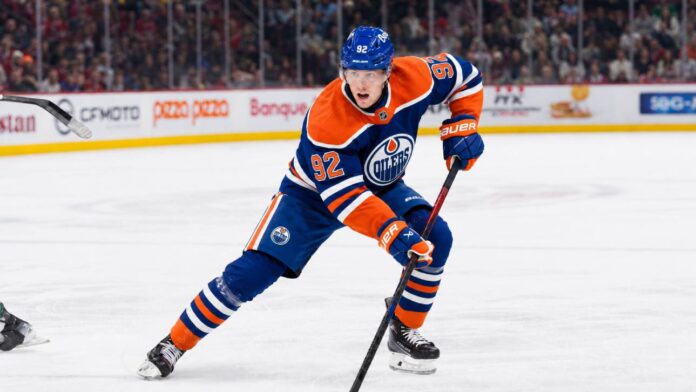 patrik-laine-edmonton-oilers-free-agent-rumor Patrik Laine wearing an Edmonton Oilers home jersey amid NHL free-agent rumors