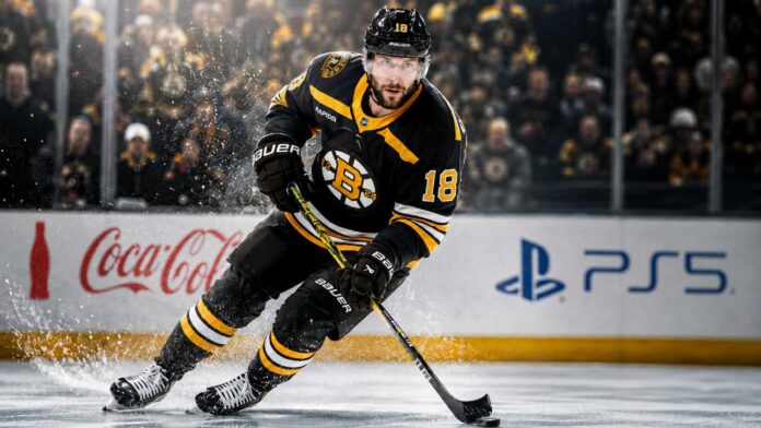 pavel-zacha-boston-bruins-trade-rumors-2026 Pavel Zacha skating for the Boston Bruins as NHL trade rumors surround his contract future ahead of the 2026-27 season.