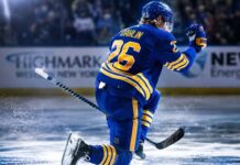 Rasmus Dahlin Point Projections 2026-27: Can the Sabres Star Reach 80 Points? Rasmus Dahlin celebrates for the Buffalo Sabres ahead of his 2026-27 fantasy hockey point projection