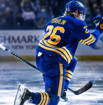 Rasmus Dahlin celebrates for the Buffalo Sabres ahead of his 2026-27 fantasy hockey point projection