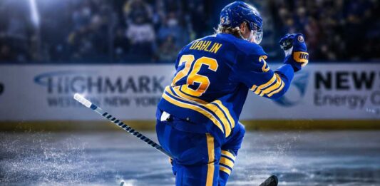 Rasmus Dahlin Point Projections 2026-27: Can the Sabres Star Reach 80 Points? Rasmus Dahlin celebrates for the Buffalo Sabres ahead of his 2026-27 fantasy hockey point projection