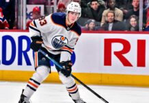 Ryan Nugent-Hopkins skating for the Edmonton Oilers in a 2026-27 fantasy hockey projection.