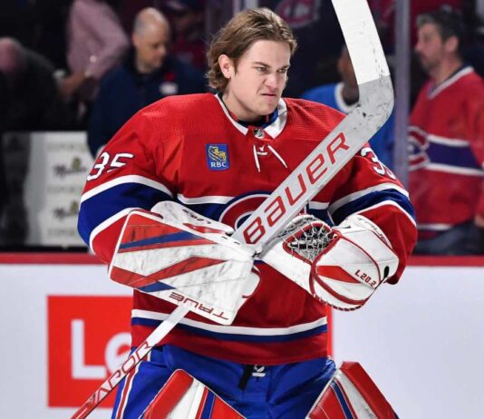 Montreal Canadiens Face Tough Samuel Montembeault Trade Decision Samuel Montembeault in Montreal Canadiens gear amid trade rumors as Montreal weighs its future with Jakub Dobes and Jacob Fowler.
