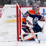Samuel Montembeault Trade Rumors: Did Frederik Andersen’s Injury Just Open the Door for the Oilers? Samuel Montembeault in an Edmonton Oilers home uniform amid NHL trade rumors linking the Montreal Canadiens goalie to Edmonton after Frederik Andersen’s injury.