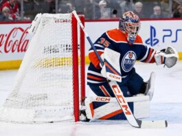 Samuel Montembeault Trade Rumors: Did Frederik Andersen’s Injury Just Open the Door for the Oilers? Samuel Montembeault in an Edmonton Oilers home uniform amid NHL trade rumors linking the Montreal Canadiens goalie to Edmonton after Frederik Andersen’s injury.