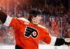 Trevor Zegras Fantasy Hockey Prediction: Is an 80-Point Season Coming With the Philadelphia Flyers? Trevor Zegras celebrates in a Philadelphia Flyers jersey ahead of his 2026-27 fantasy hockey season projection