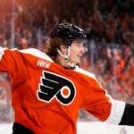 Trevor Zegras Fantasy Hockey Prediction: Is an 80-Point Season Coming With the Philadelphia Flyers? Trevor Zegras celebrates in a Philadelphia Flyers jersey ahead of his 2026-27 fantasy hockey season projection