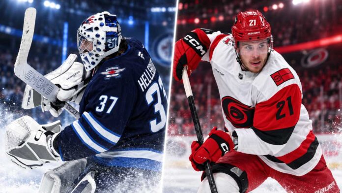 alexander-nikishin-connor-hellebuyck-trade-rumors-hurricanes-jets Connor Hellebuyck of the Winnipeg Jets and Alexander Nikishin of the Carolina Hurricanes featured in NHL trade rumors about a potential blockbuster deal.