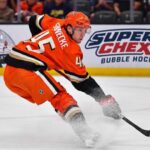 Beckett Sennecke Could Be Anaheim’s Next 70-Point Breakout Beckett Sennecke of the Anaheim Ducks skates with the puck during game action beside a Super Chexx Bubble Hockey board ad in a 2026-27 fantasy hockey projection post