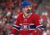 Chris Kreider in a Montreal Canadiens home jersey and blue helmet in this NHL trade-rumor concept image after the Anaheim Ducks placed the veteran winger on unconditional waivers.
