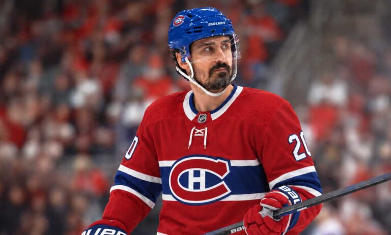 Chris Kreider in a Montreal Canadiens home jersey and blue helmet in this NHL trade-rumor concept image after the Anaheim Ducks placed the veteran winger on unconditional waivers.