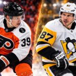 Pittsburgh Penguins vs. Philadelphia Flyers Fantasy Hockey Prediction: Players to Watch, Score Pick & How to Watch Matvei Michkov and Sidney Crosby featured in a split image for the Philadelphia Flyers vs. Pittsburgh Penguins fantasy hockey prediction.
