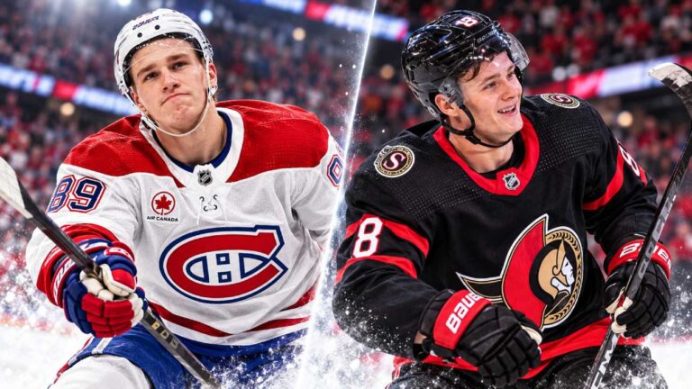 Ivan Demidov of the Montreal Canadiens and Tim Stützle of the Ottawa Senators ahead of their September 26, 2026 preseason fantasy hockey matchup.