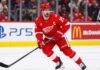 Detroit Red Wings captain Dylan Larkin skating during game action as Dylan Larkin trade rumors continue to swirl around the Detroit Red Wings