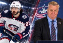 Kirill Marchenko and Don Waddell in a split image as Montreal Canadiens trade rumors continue around the Columbus Blue Jackets forward.