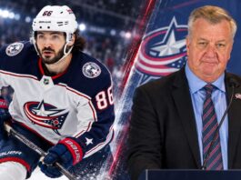 Kirill Marchenko and Don Waddell in a split image as Montreal Canadiens trade rumors continue around the Columbus Blue Jackets forward.