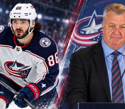 Kirill Marchenko and Don Waddell in a split image as Montreal Canadiens trade rumors continue around the Columbus Blue Jackets forward.