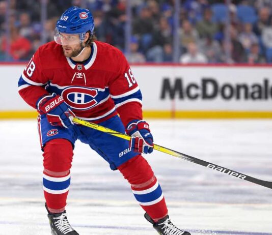 Pavel Zacha wearing a Montreal Canadiens home jersey in a trade rumor image linking the Boston Bruins centre to Montreal.