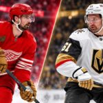 Split image for NHL News featuring a Detroit Red Wings forward and a Vegas Golden Knights captain as trade rumors, contract news, and today’s latest NHL headlines heat up