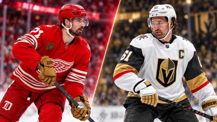 nhl-news-rumors-september-12-2026 Split image for NHL News featuring a Detroit Red Wings forward and a Vegas Golden Knights captain as trade rumors, contract news, and today’s latest NHL headlines heat up