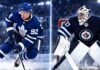 NHL News and NHL Scores Today: McKenna Debuts, Canadiens Sweep Leafs as Hellebuyck Drama Continues Gavin McKenna and Connor Hellebuyck in a split-image NHL graphic featuring the Toronto Maple Leafs rookie forward and Winnipeg Jets goaltender in action during the 2026 preseason.