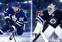 NHL News and NHL Scores Today: McKenna Debuts, Canadiens Sweep Leafs as Hellebuyck Drama Continues Gavin McKenna and Connor Hellebuyck in a split-image NHL graphic featuring the Toronto Maple Leafs rookie forward and Winnipeg Jets goaltender in action during the 2026 preseason.