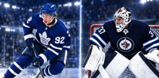 NHL News and NHL Scores Today: McKenna Debuts, Canadiens Sweep Leafs as Hellebuyck Drama Continues Gavin McKenna and Connor Hellebuyck in a split-image NHL graphic featuring the Toronto Maple Leafs rookie forward and Winnipeg Jets goaltender in action during the 2026 preseason.