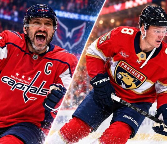 Alex Ovechkin and Brady Tkachuk split image for NHL News featuring Ovechkin injury update and Tkachuk’s strong Florida Panthers debut