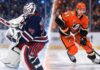 NHL News Today: Hellebuyck Trade Market Tightens as Gauthier Contract Pressure Builds Split image of a Winnipeg Jets goalie and Anaheim Ducks forward, representing Connor Hellebuyck and Cutter Gauthier in the latest NHL News and NHL trade rumors discussion.