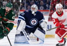 NHL News Today: DeBrincat, Hellebuyck, Hughes and Barkov Updates Split image featuring Quinn Hughes, Connor Hellebuyck and Alex DeBrincat as the latest NHL News and NHL trade rumors heat up before training camp.