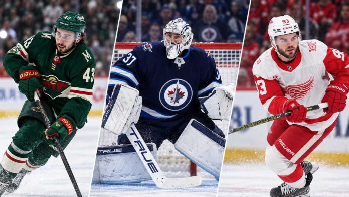 nhl-news-rumors-september-9-2026 Split image featuring Quinn Hughes, Connor Hellebuyck and Alex DeBrincat as the latest NHL News and NHL trade rumors heat up before training camp.