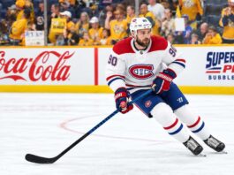 Ryan O’Reilly in a Montreal Canadiens away jersey amid trade rumors linking the Nashville Predators center to Montreal.