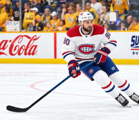 Ryan O’Reilly in a Montreal Canadiens away jersey amid trade rumors linking the Nashville Predators center to Montreal.