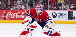 Samuel Montembeault Trade Rumors: Did His Perfect Preseason Audition Just Accelerate a Canadiens Trade? Samuel Montembeault of the Montreal Canadiens in a ready stance during preseason action as trade rumors build around the Canadiens goaltender.