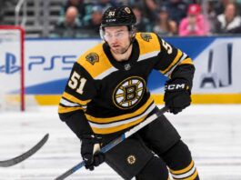 Boston Bruins Trade Rumors: Should Boston Make Its Move for Shane Wright? Shane Wright wearing a Boston Bruins home jersey amid NHL trade rumors involving the Seattle Kraken