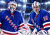 NHL News Today: Rangers Face Shesterkin Trade Decision as Duchene Injury and Larkin Rumors Heat Up Igor Shesterkin and Dylan Garand in New York Rangers jerseys featured in October 12, 2026 NHL news and trade rumors coverage.