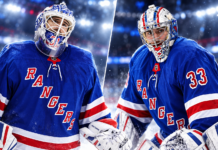 NHL News Today: Rangers Face Shesterkin Trade Decision as Duchene Injury and Larkin Rumors Heat Up Igor Shesterkin and Dylan Garand in New York Rangers jerseys featured in October 12, 2026 NHL news and trade rumors coverage.