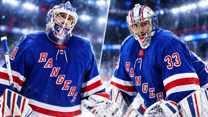 Rangers Goaltenders in Blue and Ice Igor Shesterkin and Dylan Garand in New York Rangers jerseys featured in October 12, 2026 NHL news and trade rumors coverage.